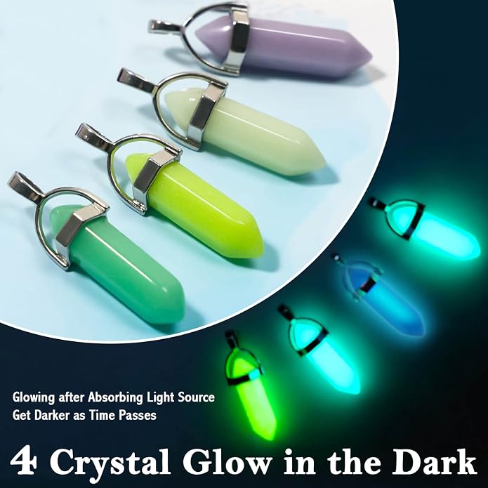 ROADPLUM 40Pcs Healing Crystal Pendants, Glow in the Dark Gemstone Charm - Image 2