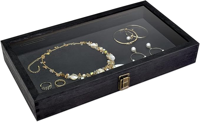 MOOCA 2 Pcs Wood Tempered Glass Top Jewelry Display Case Accessories Storage Box - Image 5