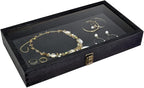 MOOCA 2 Pcs Wood Tempered Glass Top Jewelry Display Case Accessories Storage Box - Image 5
