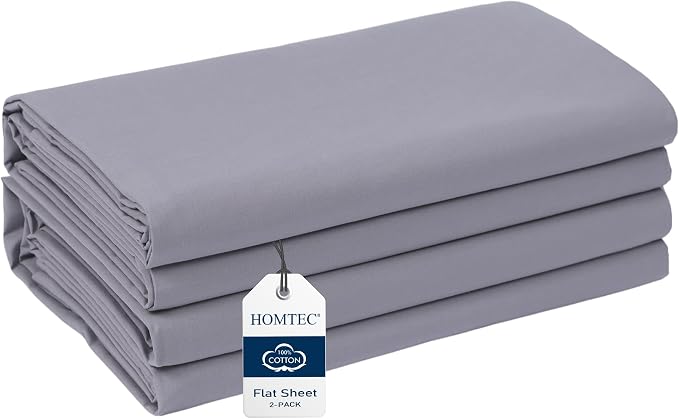 Queen Size Flat Sheet 2 Pack, 100% Cotton Percale Flat Bed Sheet, Breathable by HOMTEC