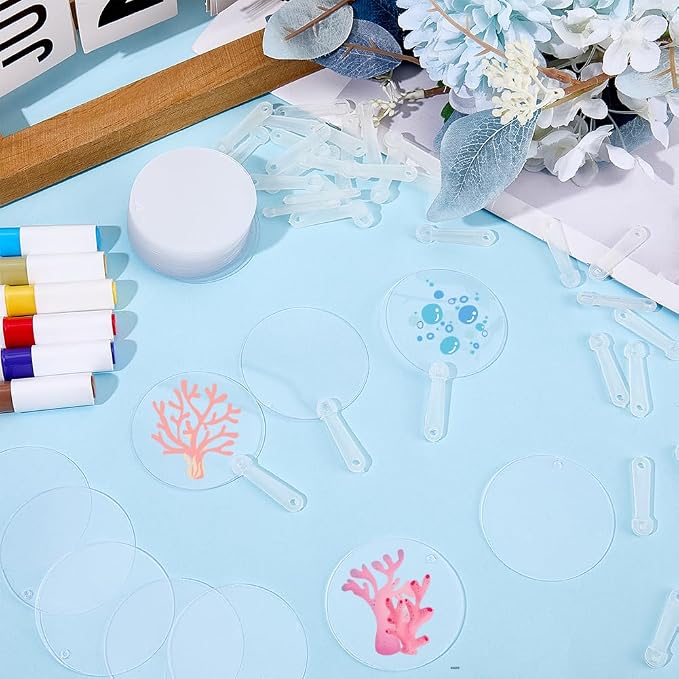 50Pcs Small Fan Blanks Round Plastic Hand Fan Bulk Summer Clear Transparent - Image 4