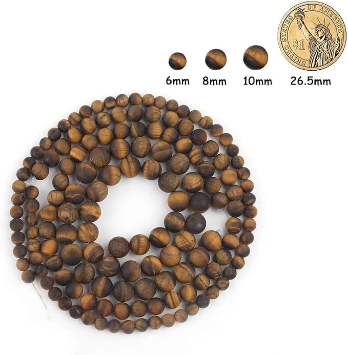 48pcs Natural Matte Tiger Eye Gemstone Beads，8mm Frosted Round Loose Stone Beads - Image 2