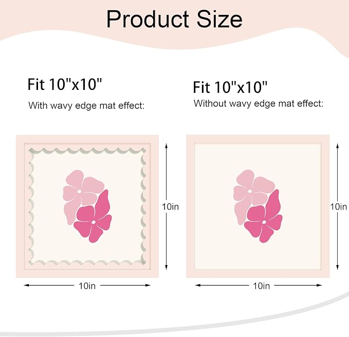 10x10 Picture Frame with Wavy Mat, Wooden Real Glass 10 x 10 Photo Frame - Image 2
