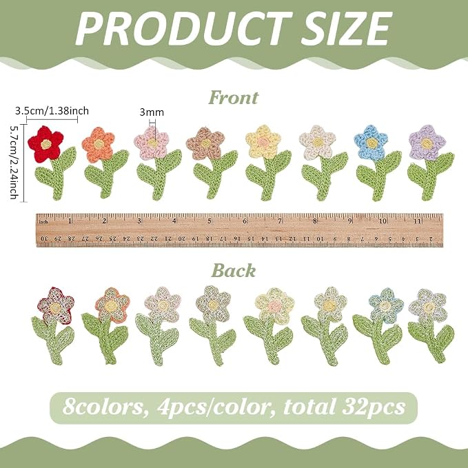 FINGERINSPIRE 32PCS Crochet Flowers Appliques - Image 2
