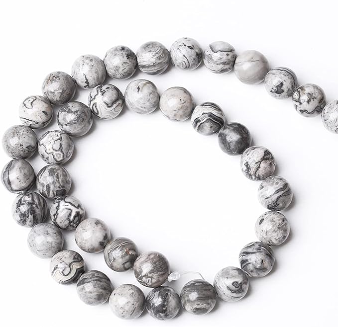 A+ Natural Map Jasper Gemstone Beads Gray Energy Stone Healing Power - Image 5