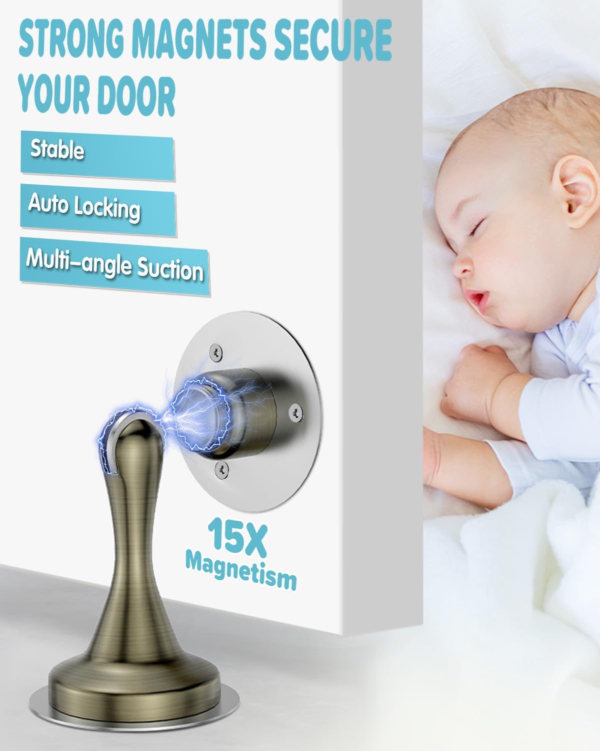 Door Stoppers Magnetic Door Catch - 2 Pack Stainless Steel Heavy Duty Door Stops for Bottom of Door, Wall & Floor Mounting No-Drill Strong Adhesive & Screws, Door Holder to Keep Door Open,Bronze