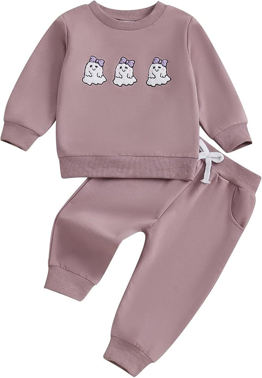 Fernvia Toddler Baby Girl Clothes 3 6 9 12 18 24 Months Fall Outfits Solid Long Sleeve Sweatshirt Tops + Pants Set
