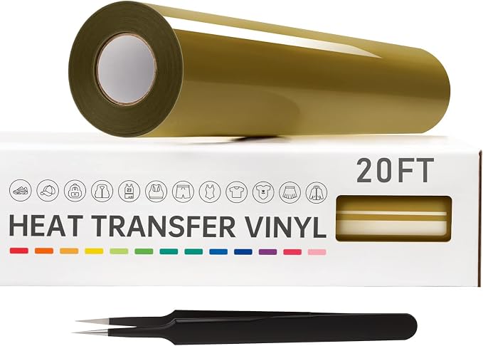 VinylRus Heat Transfer Vinyl-12” x 20ft Gold Iron on Vinyl Roll by VinylRus
