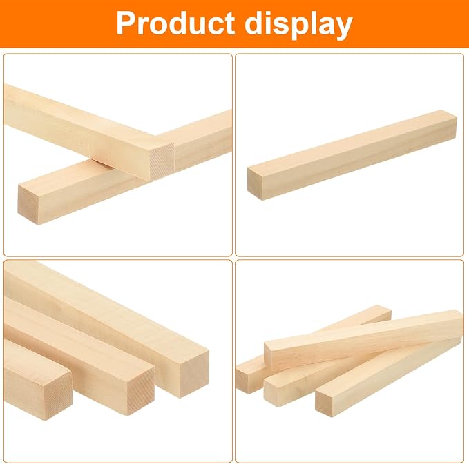 MECCANIXITY 4Pcs Basswood Carving Block, 0.8"x0.8"x8" Square Wooden Dowels - Image 4