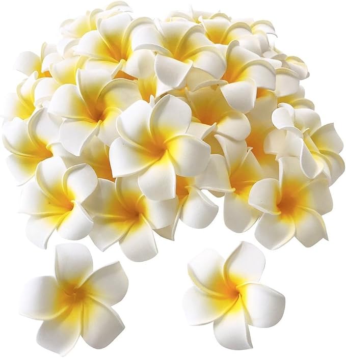 Pursuestar 100Pcs White Foam Hawaiian Frangipani Artificial Plumeria Flower by Pursuestar