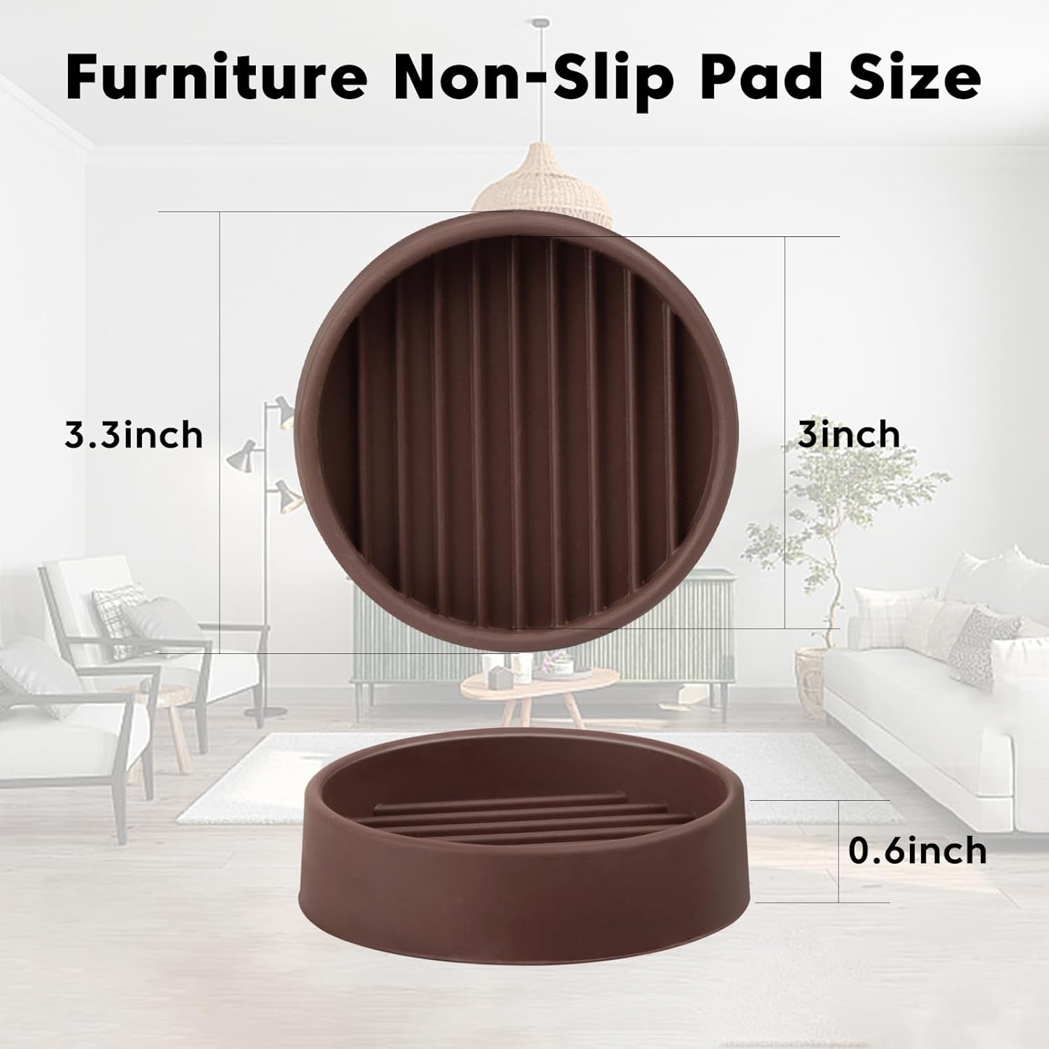 8Pcs 3"*3" Rubber Non-Slip Furniture Pads Heavy Duty Furniture Casters Cups Sofa Feet Floor Protectors for Beds Sofas Pianos and Other Large Furniture (Round, Brown)