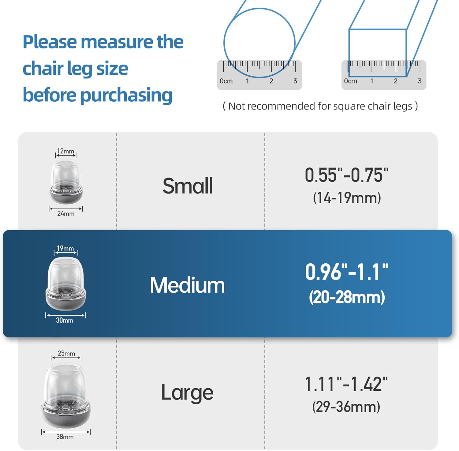 YSD 1Inch 24 Pcs Silicone Chair Leg Floor Protectors,Hair and dust Resistant Round Chair Leg Caps for Tilt Chair Legs,Carpet Hardwood Floor Protectors with Gray Pads