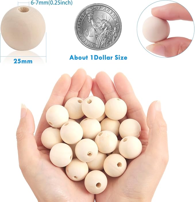 150pcs 25MM Wood Beads Natural Unfinished Round Wooden Loose Beads Wood Spacer - Image 2