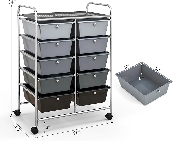 Giantex 10 Drawers Rolling Cart, Classroom Organizers, Storage Cart - Image 3