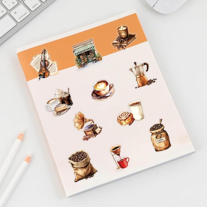 50 PCS Retro Coffee Stickers for Scrapbooking Journaling Junk Journal Scrapbook - Image 7