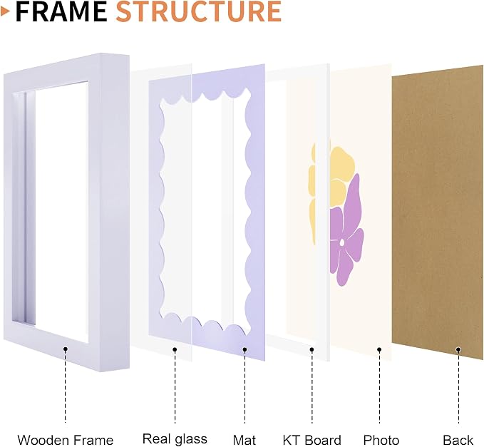 5x7 Picture Frame with Real Glass, Wooden cute 5 x 7 Photo Frame with Wavy Mat - Image 5