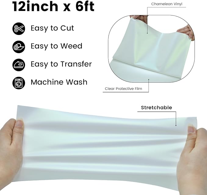 Chameleon HTV Vinyl, Gradient Iron On Vinyl White to Light Green 12" x6ft | - Image 3