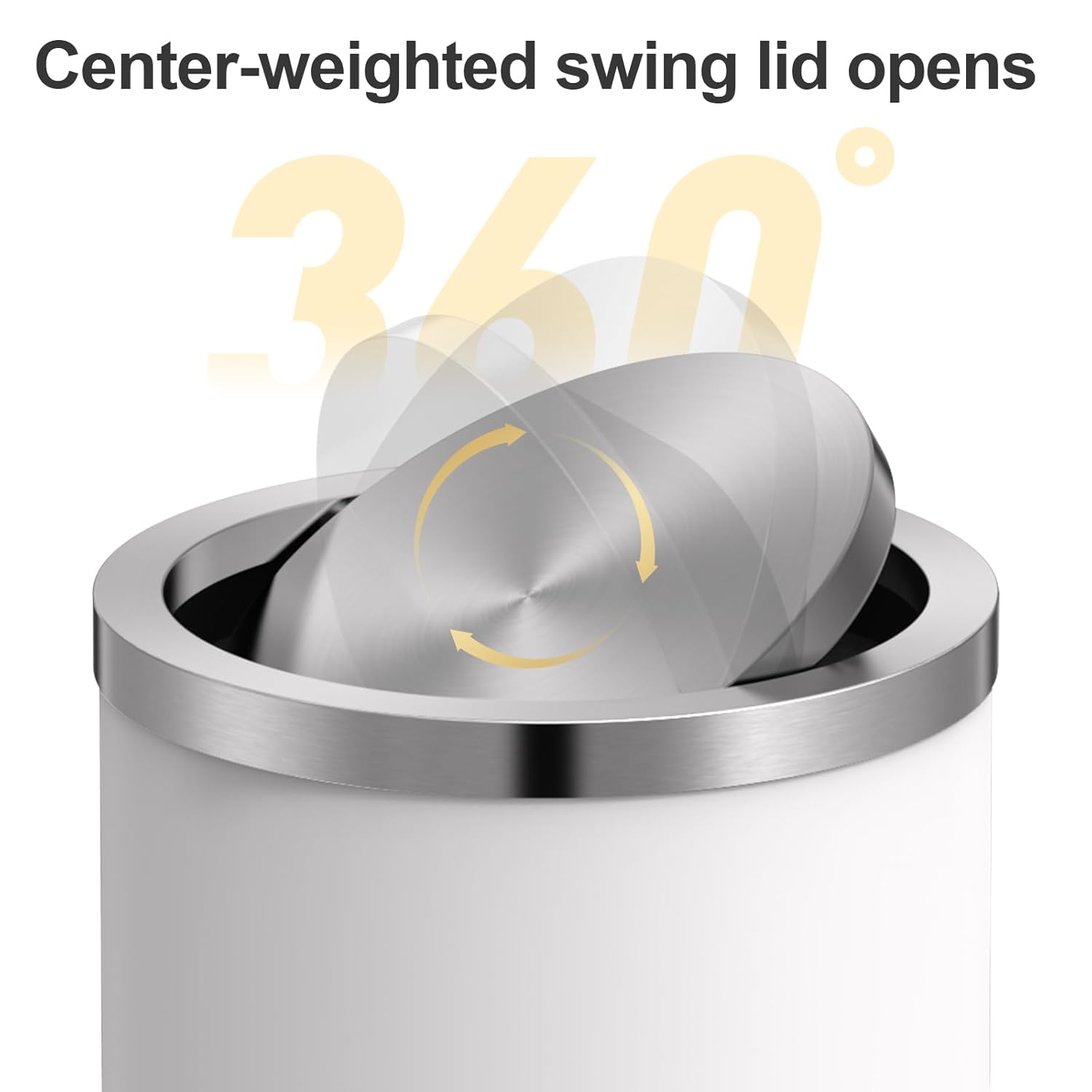 Mbillion Small Trash Can with Swing Lid 2.4 Gallons/9 Liter, Mini Trash Can with lid, Stainless Steel Cylindrical Garbage Can for Home and Office Bathroom Bedroom, for Ground and Desktop White