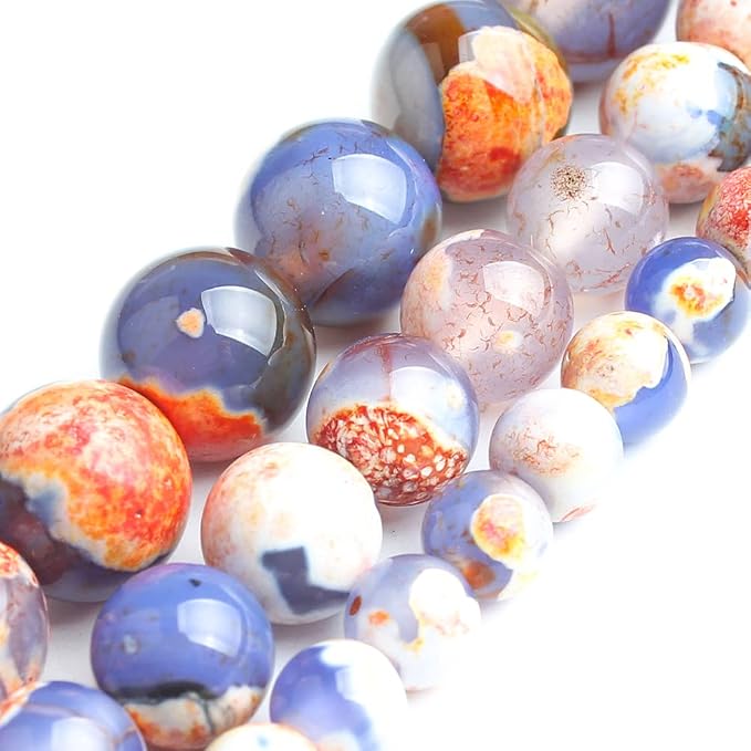 35pcs Round Loose Blue and Orange Fire Agate Beads - Image 3