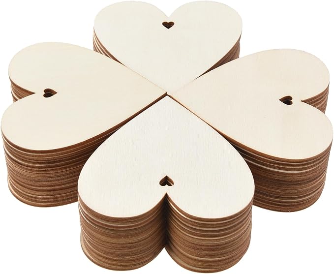 60pcs Unfinished Wood Heart-Shaped Cutouts - Image 6