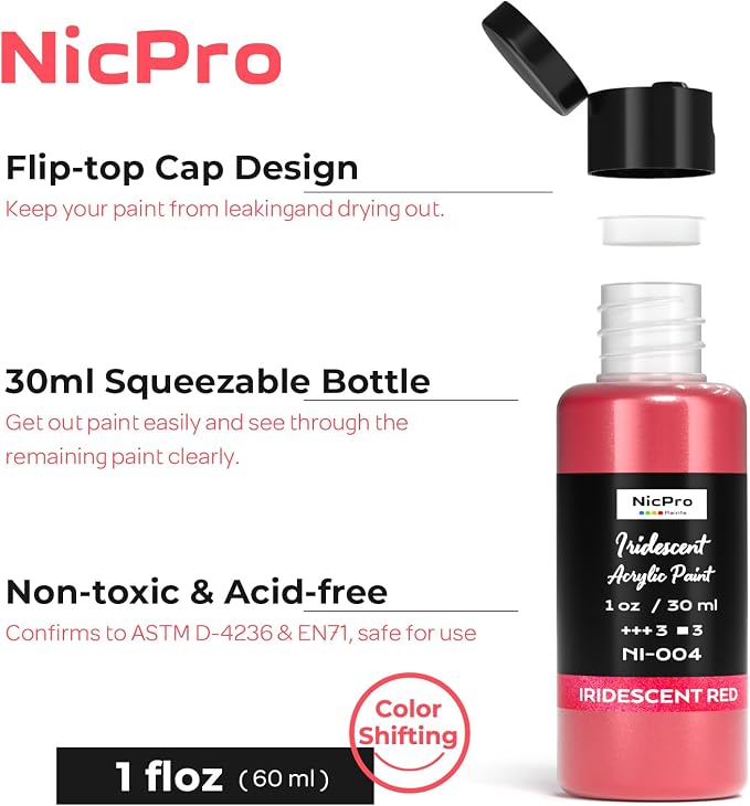 Nicpro 12 Colors Iridescent Acrylic Paint Set, 1 oz/30 ml Chameleon Metallic - Image 3