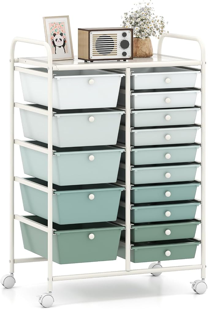 Giantex 15 Drawers Rolling Cart, Classroom Organizers, Storage Cart by Giantex