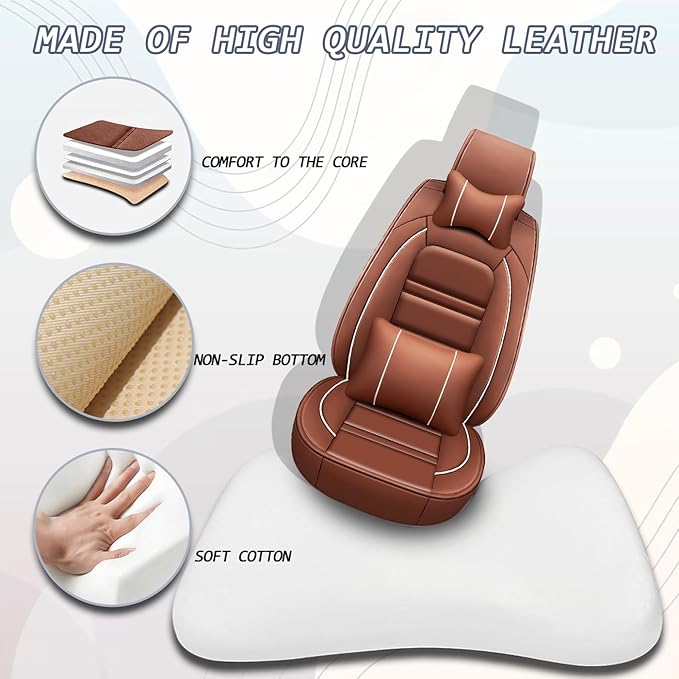 Car Seat Covers for Honda cr-v 2003-2025 | 5-Seats Seat Covers, Waterproof Seat Protectors, Automotive Seat Covers (Full Set with Pillow,Coffee)