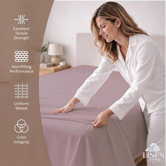 Linen Home 100% Cotton Percale 1 Flat Sheet, Full Size - Image 2