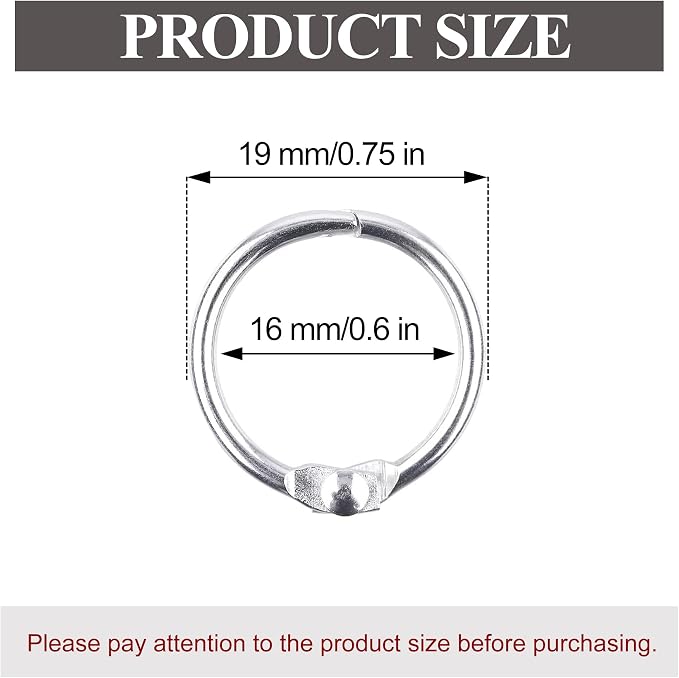 AKONEGE 0.75 Inch Loose Leaf Binder Rings, Small Office Book Rings, Nickel - Image 2