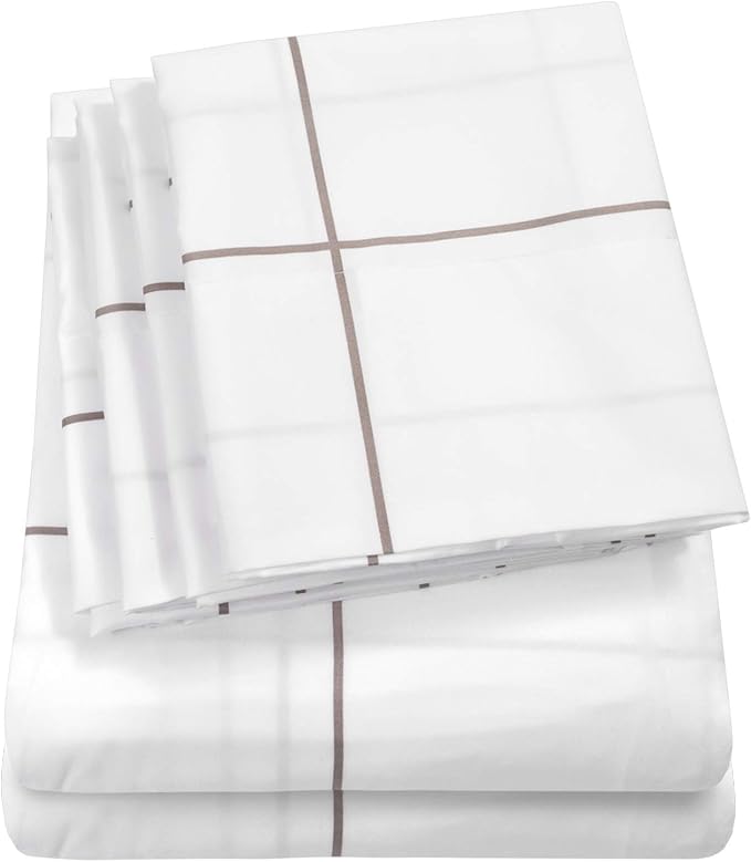 Queen Sheets Window Pane White by SweetHomeCollection