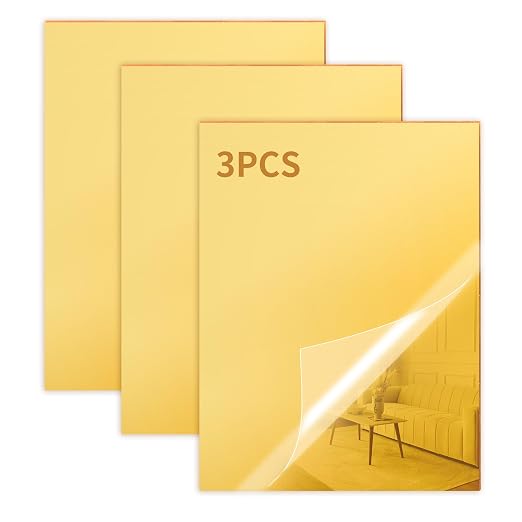 3 Pack Gold Mirrored Acrylic Sheets, 16 x 12 Inch | 1/8 In Thick, Glossy by KEJJNYER