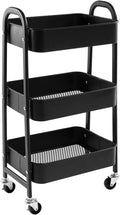 AGTEK Makeup Cart, Movable Rolling Organizer Cart, Black 3 Tier Metal Utility Cart