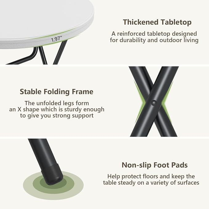 Folding Table, 32 Inch Foldable Cocktail Bar, High Top Round Folding Tables No - Image 9