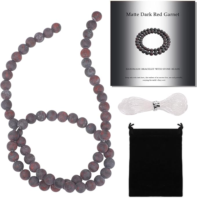 6mm Matte Red Flower Stone Bead, 15-Inch Matte Round Loose Stone Beads by THRELE