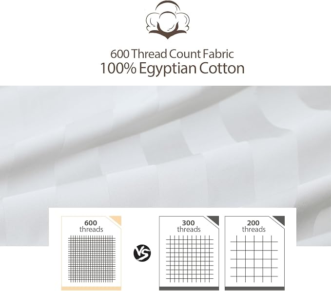 King Size Striped Fitted Sheet Only White Color, 100% Egyptian Cotton 600 - Image 4