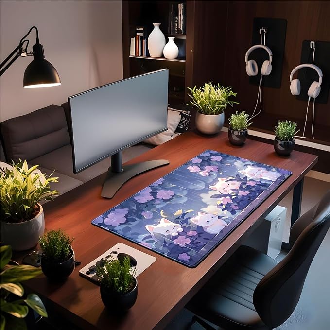 Kawaii Cat Desk Mat XXL Extended Purple Gaming Mouse Pad Large Mousepad - Image 2