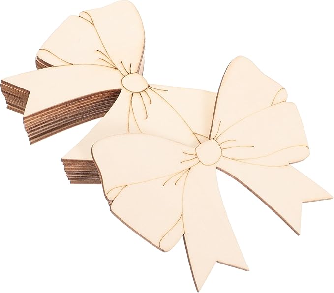 10Pcs Unfinished Wood Bowknot Craft Supplies Natural DIY Shapes by KONTONTY