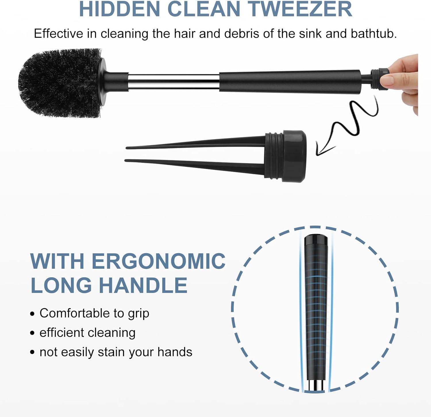 SetSail Toilet Brush and Holder, Self Closing Lid Toilet Bowl Brushes Holder and Extra Long Handle Ventilated Toilet Brush Set for Bathroom Cleaning, Nylon Bristles, 2 Packs-Black