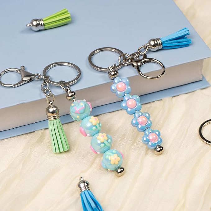 Zioyihan 40 Pcs Beadable Keychains Bars Metal Beaded Keychain Blank Keychain - Image 5