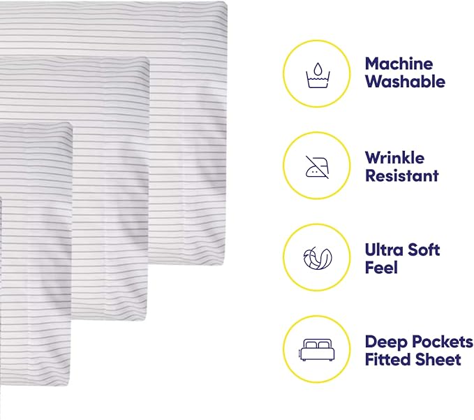Queen Sheets Pinstripe White - Image 3