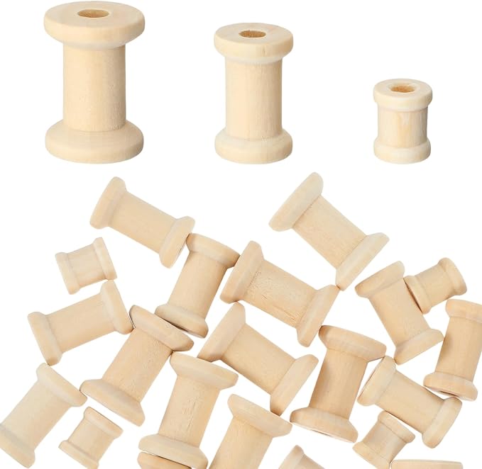 30 Pcs Wooden Spools, 3 Sizes Wooden Spools by Yolev