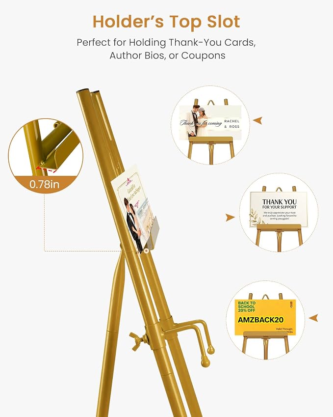 53.9" Gold Easel Stand for Sign, Heavy Duty Metal Display Easel - Image 5
