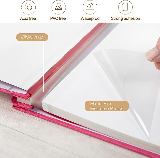 potricher Large Photo Album Self Adhesive 4x6 5x7 8x10 Pictures Linen Cover 80 - Image 4