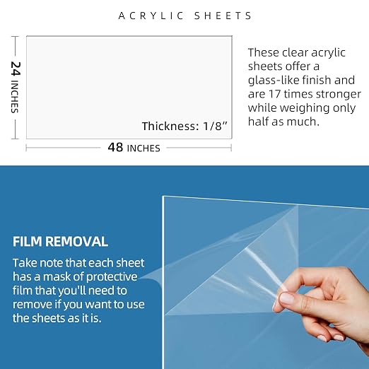 CALPALMY 1/8" Thick Clear Large Acrylic Sheets - Image 2