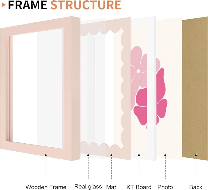 6x8 Picture Frame with Wavy Mat, Wooden Real Glass 6 x 8 Photo Frame - Image 5