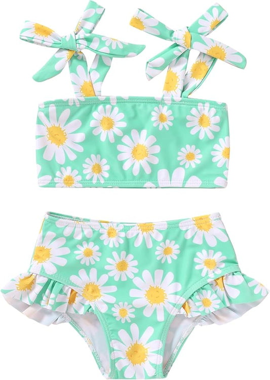 YOUNGER TREE Toddler Girls Two Pieces Swimsuit Color Block Stripe Swimwear Summer Beach Bathing Suit 18M-5T