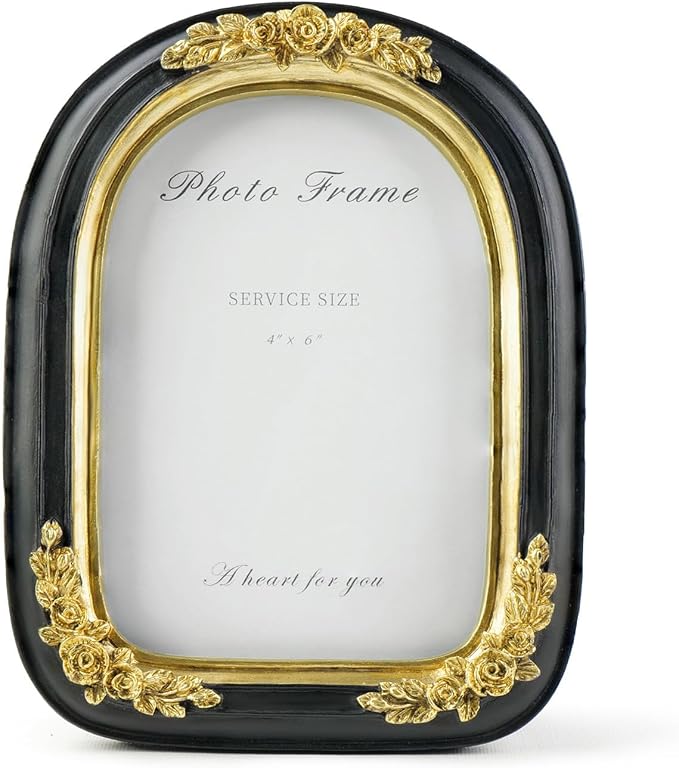 Cuspin Vintage 4x6 Picture Frame Black and Gold, Ornate Arched Resin Photo Frame - Image 9