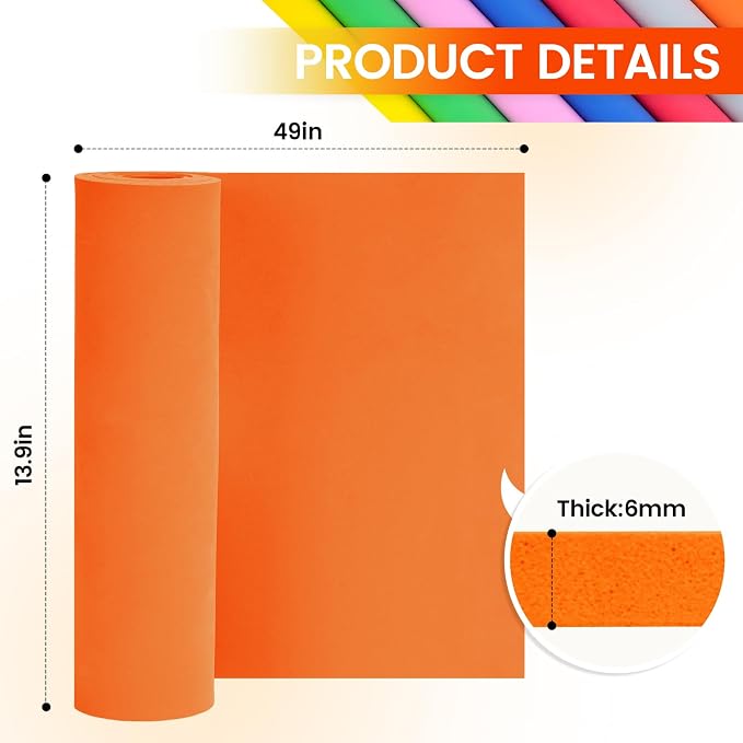 Do²ping Orange Eva Foam Sheets roll, 6mm eva Craft Foam 49''x13.9'' High - Image 2