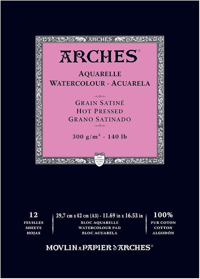 Arches Watercolor Paper Pad, 140 pound, Hot Press, 11.69"x16.53" by ARCHES