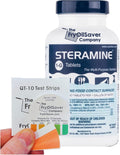 1 Bottle Steramine Sanitizer Tablets w/15x QT-10 Test Strips - Multi Purpose Steramine Sanitizing Tablets for Food Contact Surface, Kitchen, Restaurant, Food Service by FryOilSaver (150 Count)